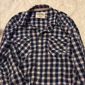 Aeropostale Men's Navy and White Checkered Shirt
